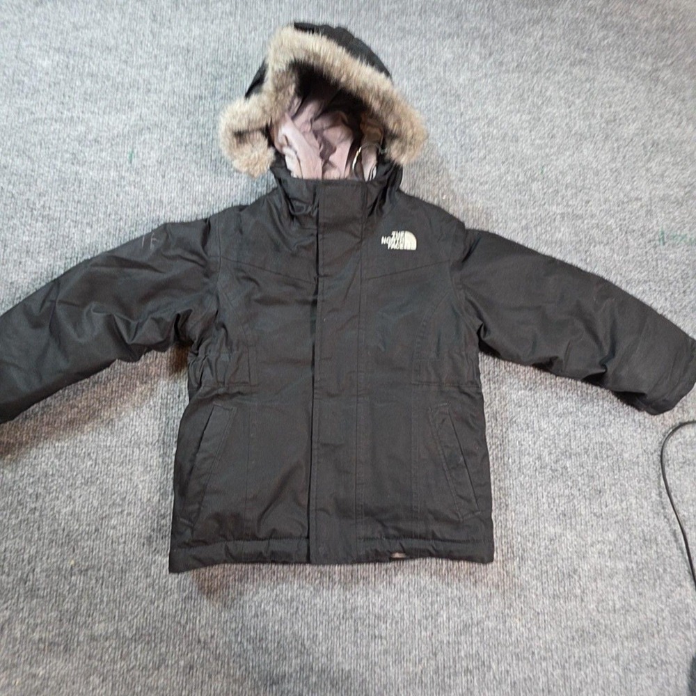 The North Face Jacket Kids 4T Black Parka Hooded Fur Trim Winter Warm Coat